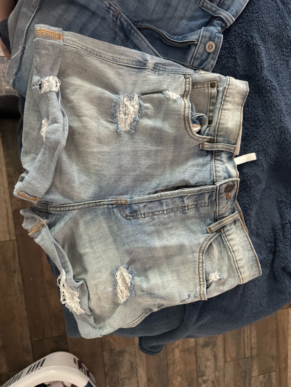 mahina Light Wash Distressed High-Waist Denim Shorts
